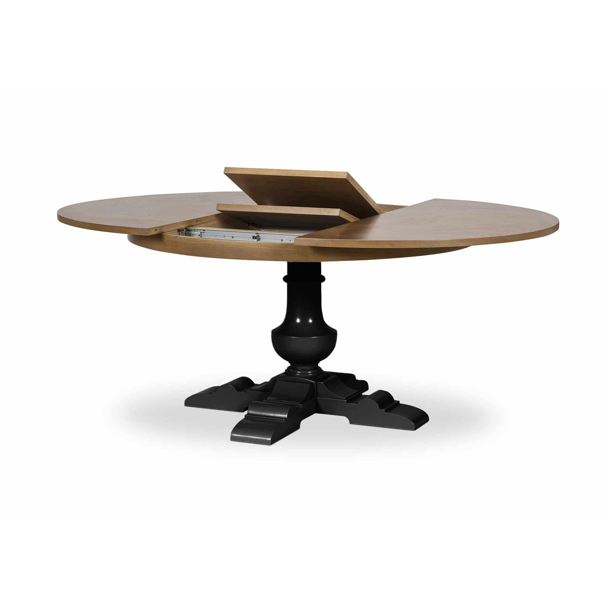 ARRADON Table Ronde à rallonge, pied balustre central